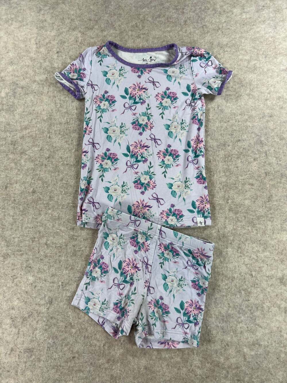 Love and Grow Lavender Dreams Floral Shirt and Short Bamboo Pajama Set 6y